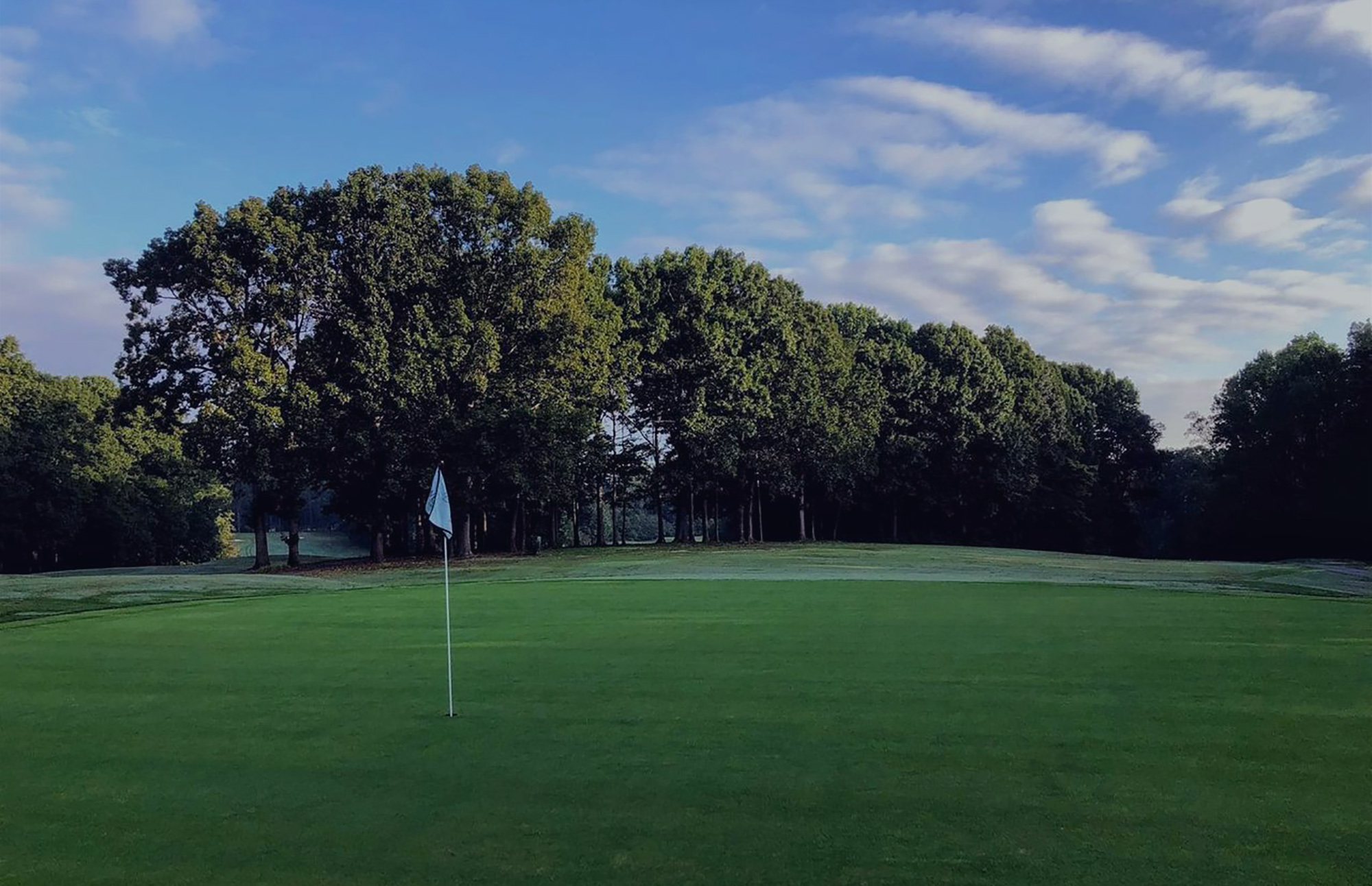 Golf Course Green with blue flag over hole